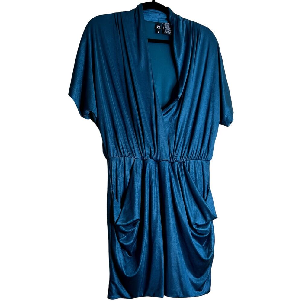 Love Tease Mini Dress Women Large Blue Green Flattering Party Holiday Coquette